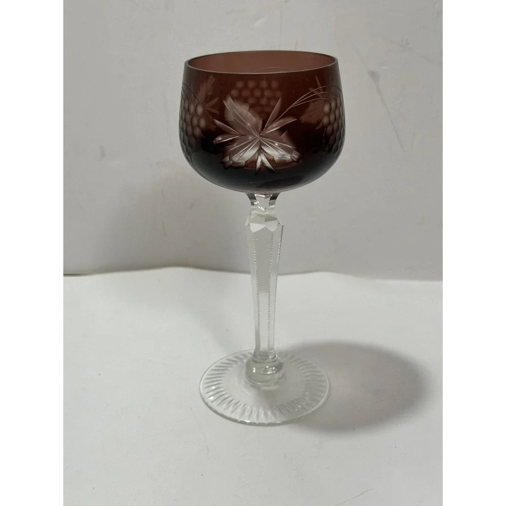 Czech Bohemian Red Cut to Clear Crystal Cordial Glass Bordeaux Color Gorgeous